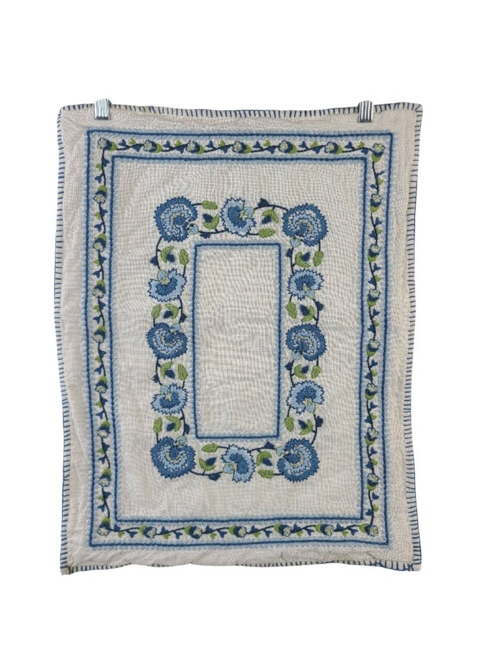 Serena & Lily Embroidered Floral Pillow Case White, Blue, Green Detailing 22x16
